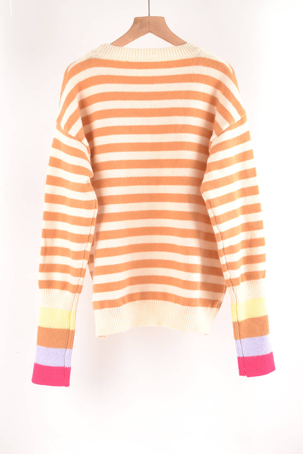 Angel Wings Warm Spice Striped Round Neck Sweater