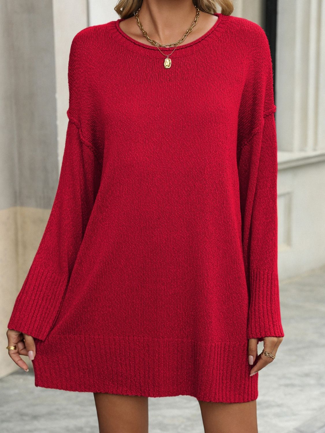 Round Neck Dropped Shoulder Sweater