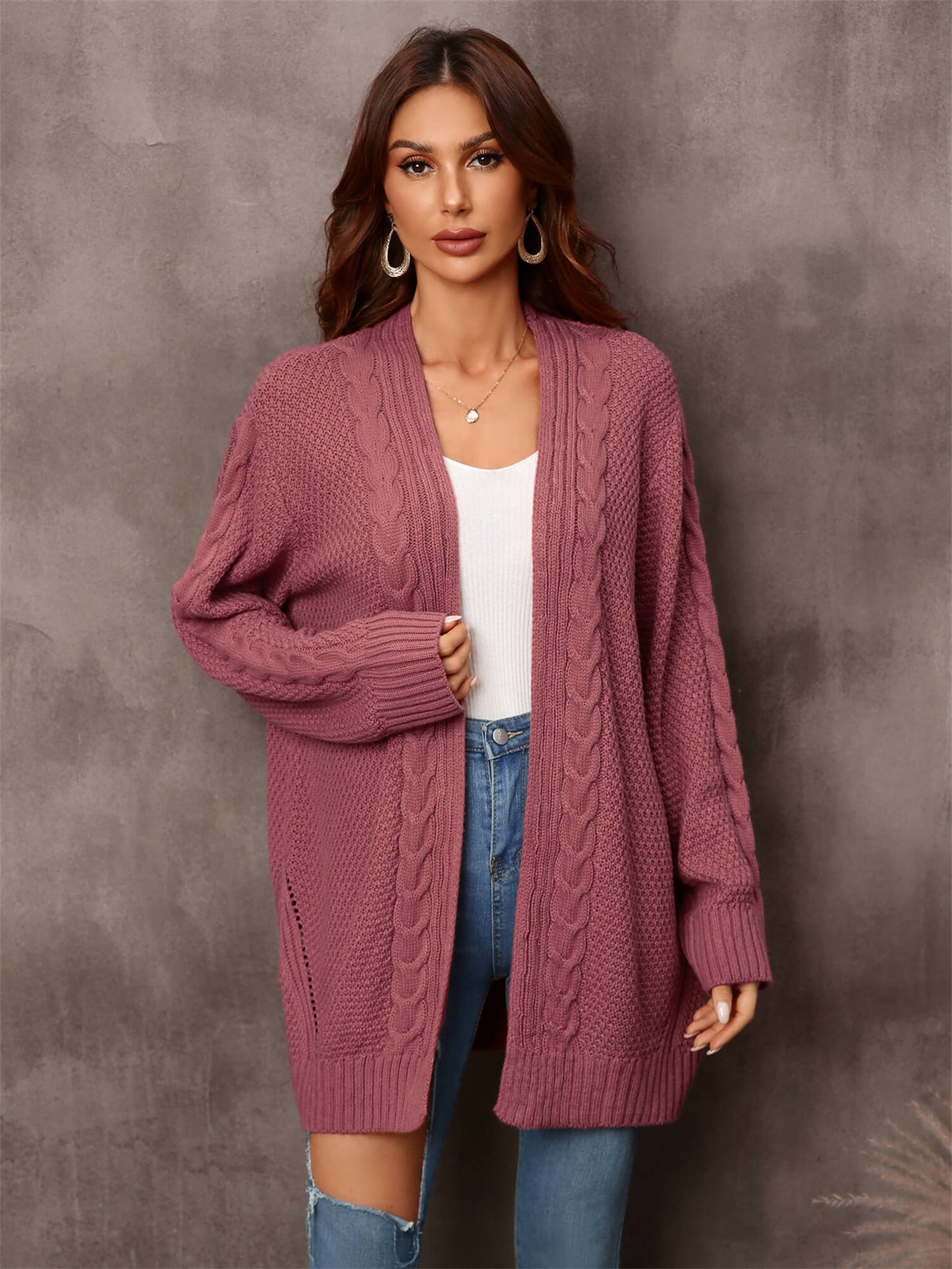 Angel Wings Warm Fall Mixed Knit Open Front Longline Cardigan