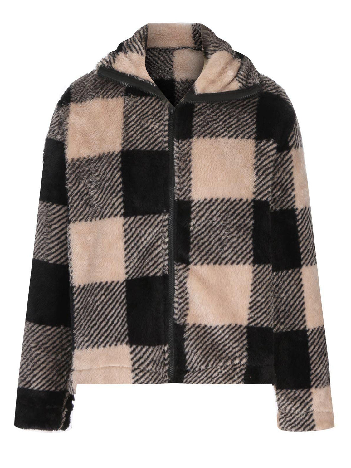 Full Size Plaid Zip Up Long Sleeve Jacket