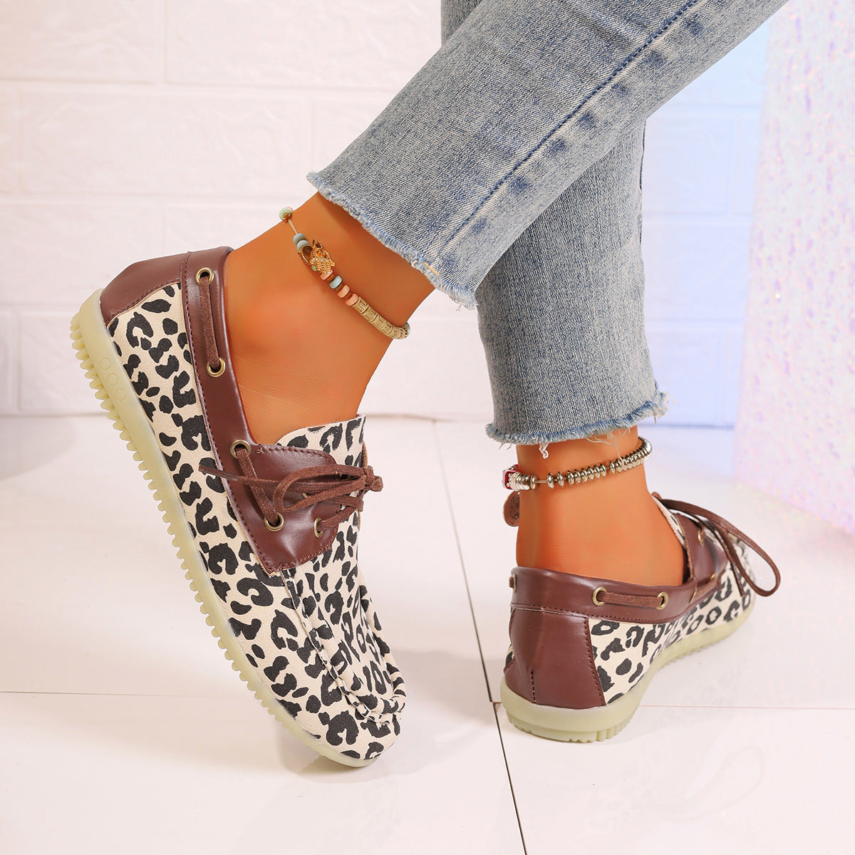 Lace Up Leopard Slip-Ons