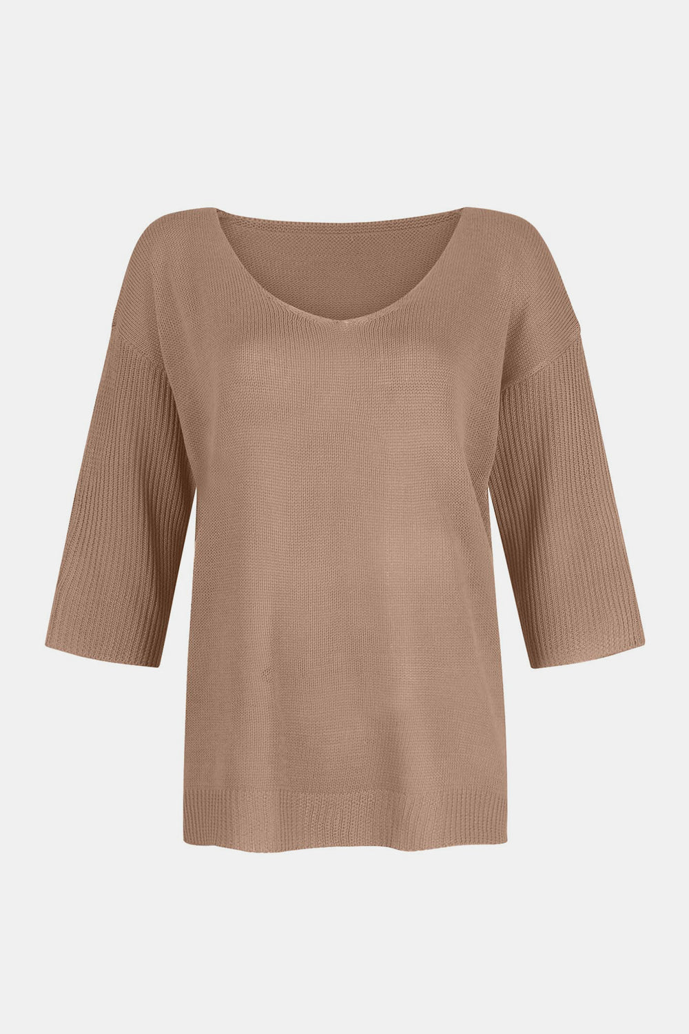 V-Neck Three-Quarter Sleeve Knit Top