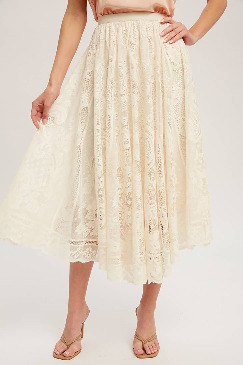 Lace High Waist Midi Skirt