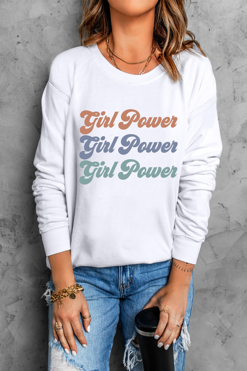 GIRL POWER Graphic Dropped Shoulder Sweatshirt