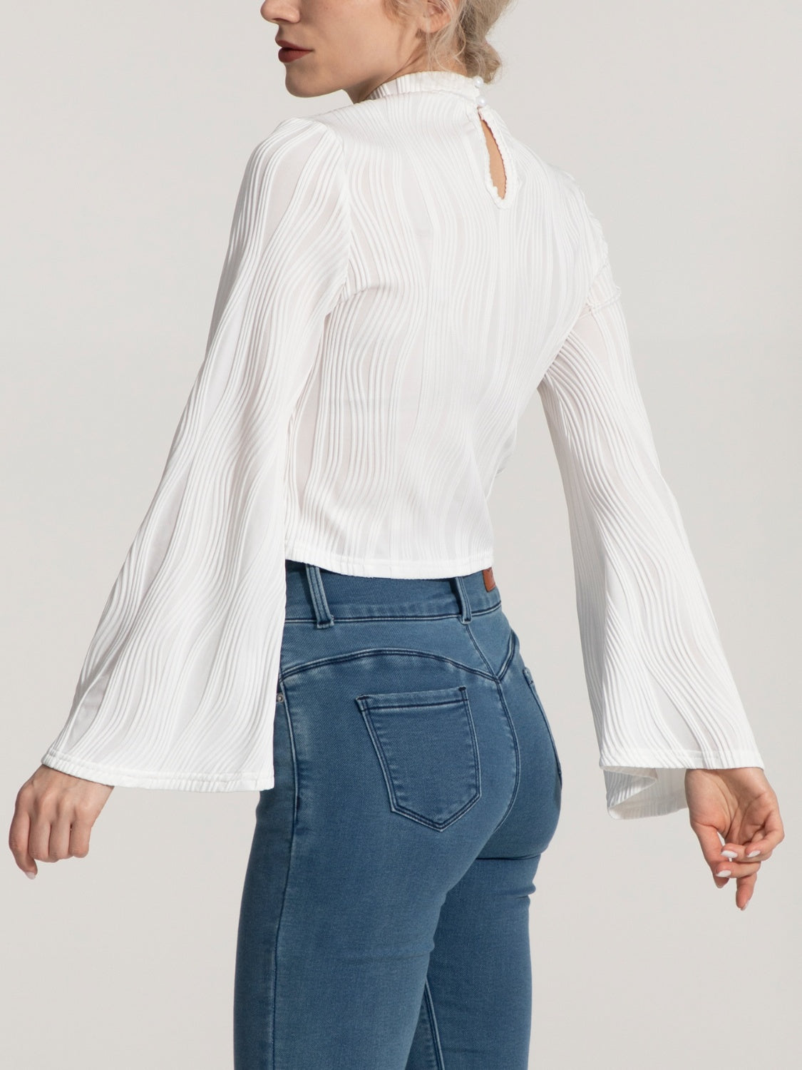 Mock Neck Flare Sleeve Blouse