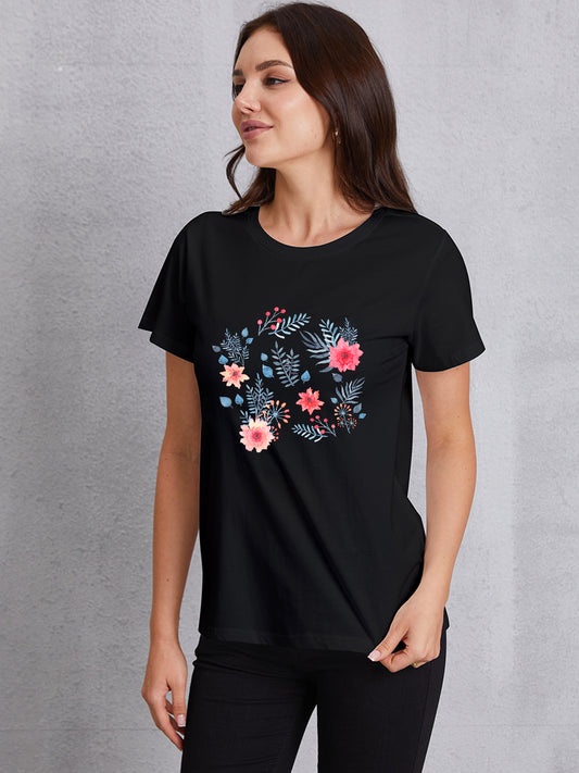 T-Shirt mit Rundhalsausschnitt und Blumenmuster