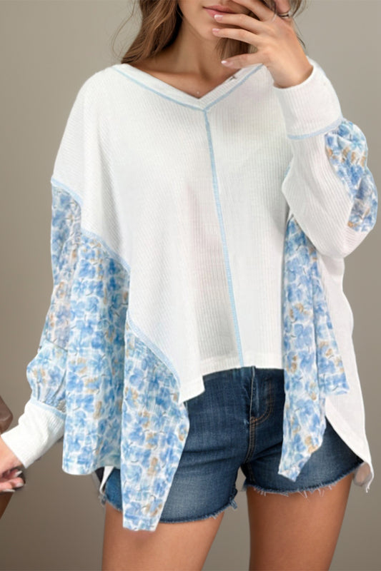 Printed V-Neck Long Sleeve Blouse