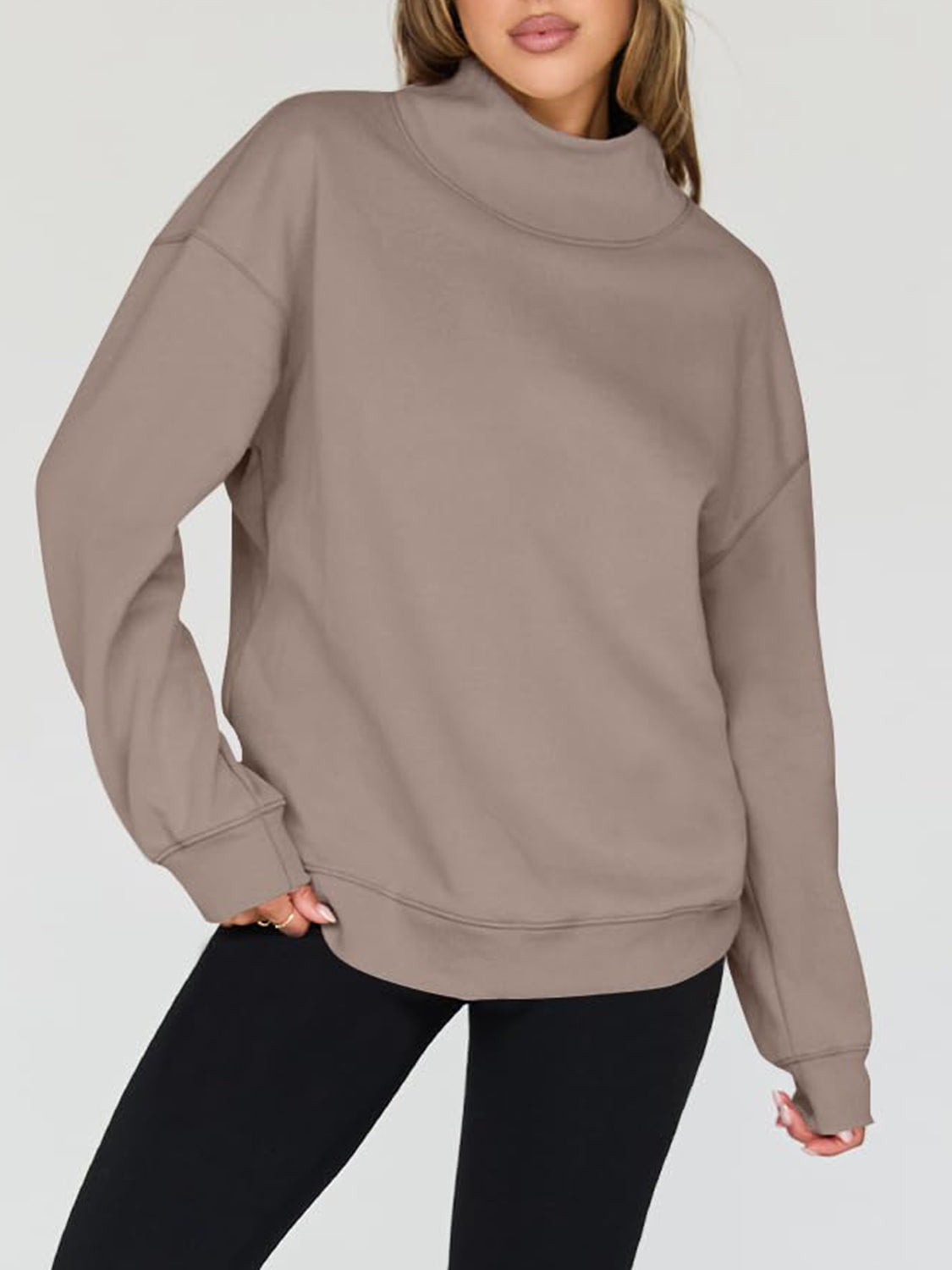 Mock Neck Drop Shoulder Long Sleeve Sweatshirt