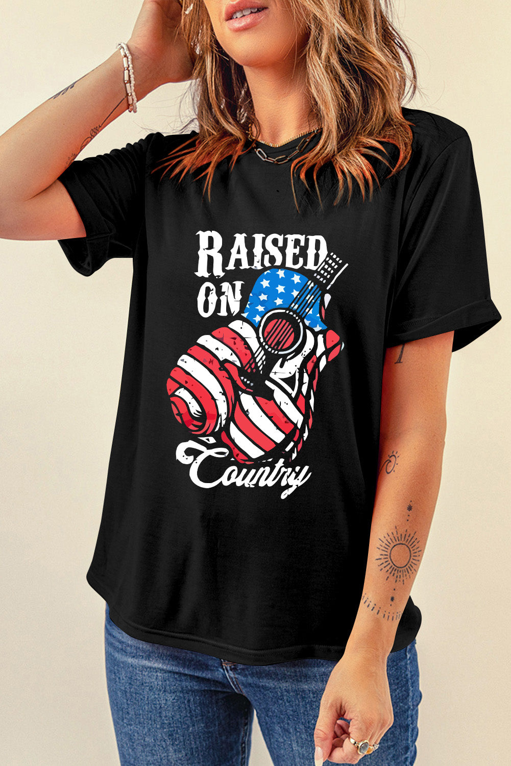 RAISED ON COUNTRY Round Neck T-Shirt