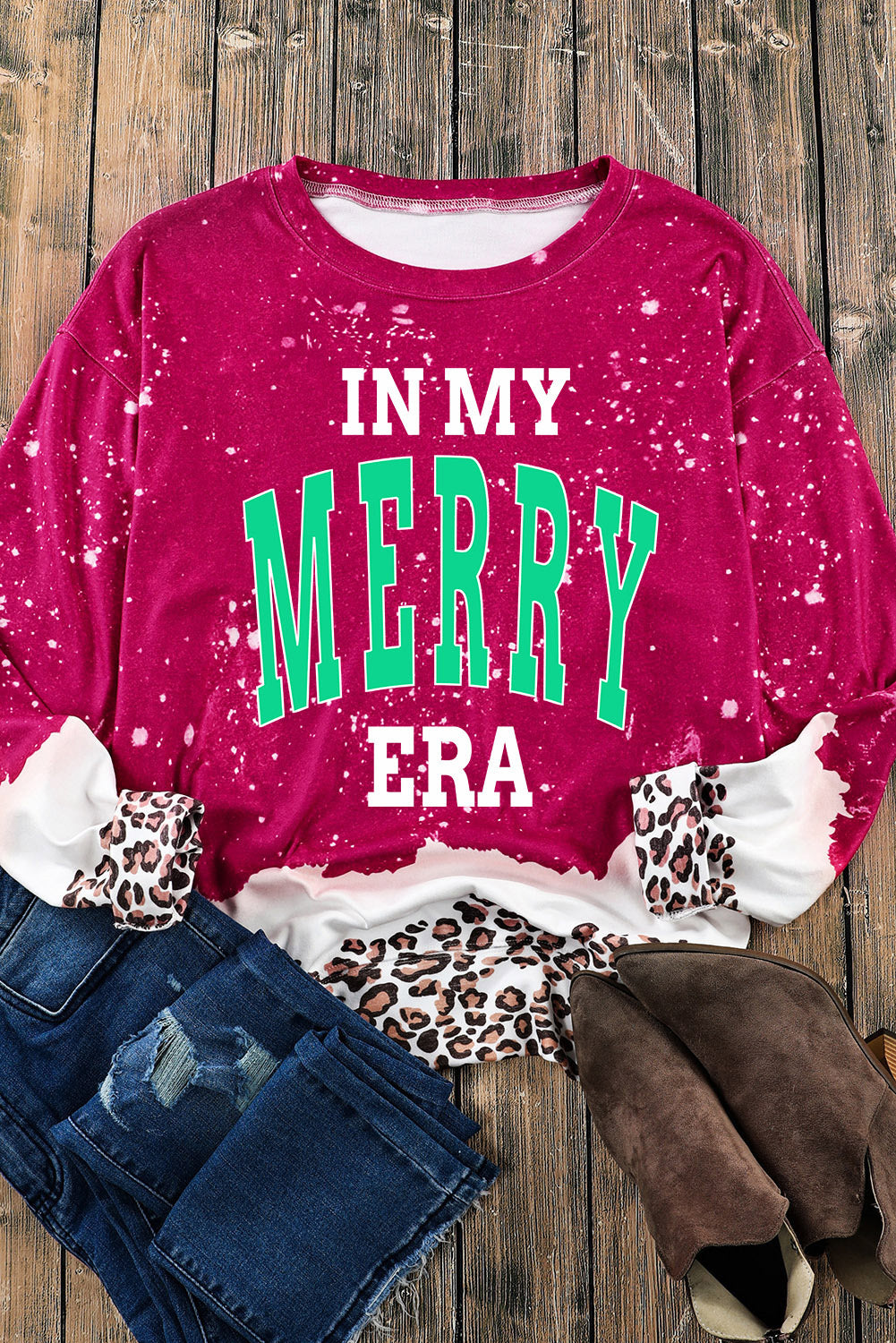 IN MY MERRY ERA Leopard Round Neck Sweatshirt