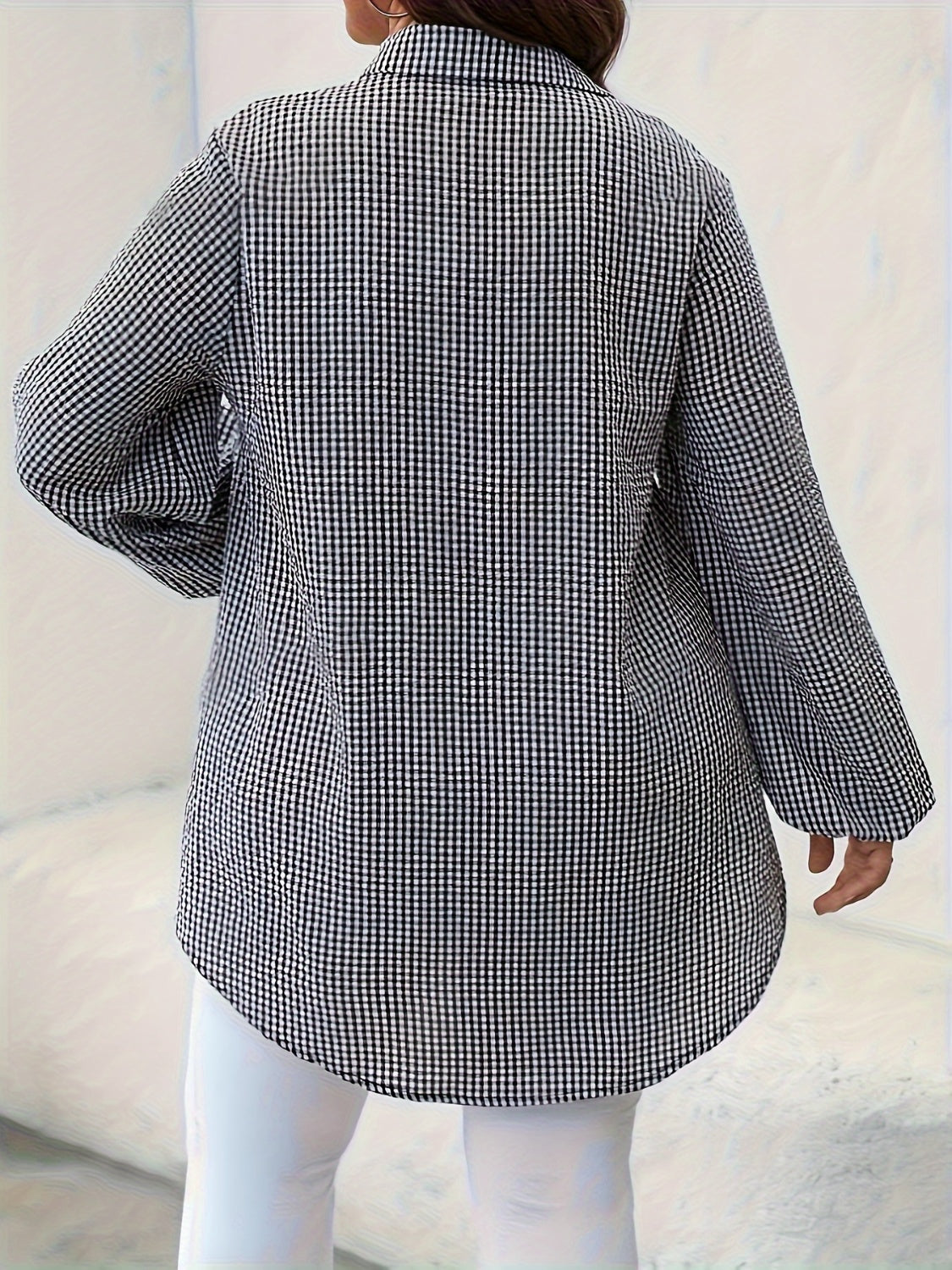 Plus Size Plaid Collared Neck Long Sleeve Shirt