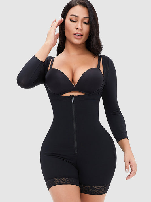 Shapewear mit langen Ärmeln und Reißverschluss in voller Größe und Spitzendetail