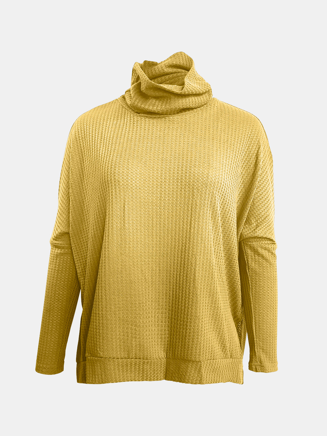 Full Size Waffle Knit Turtleneck Long Sleeve T-Shirt