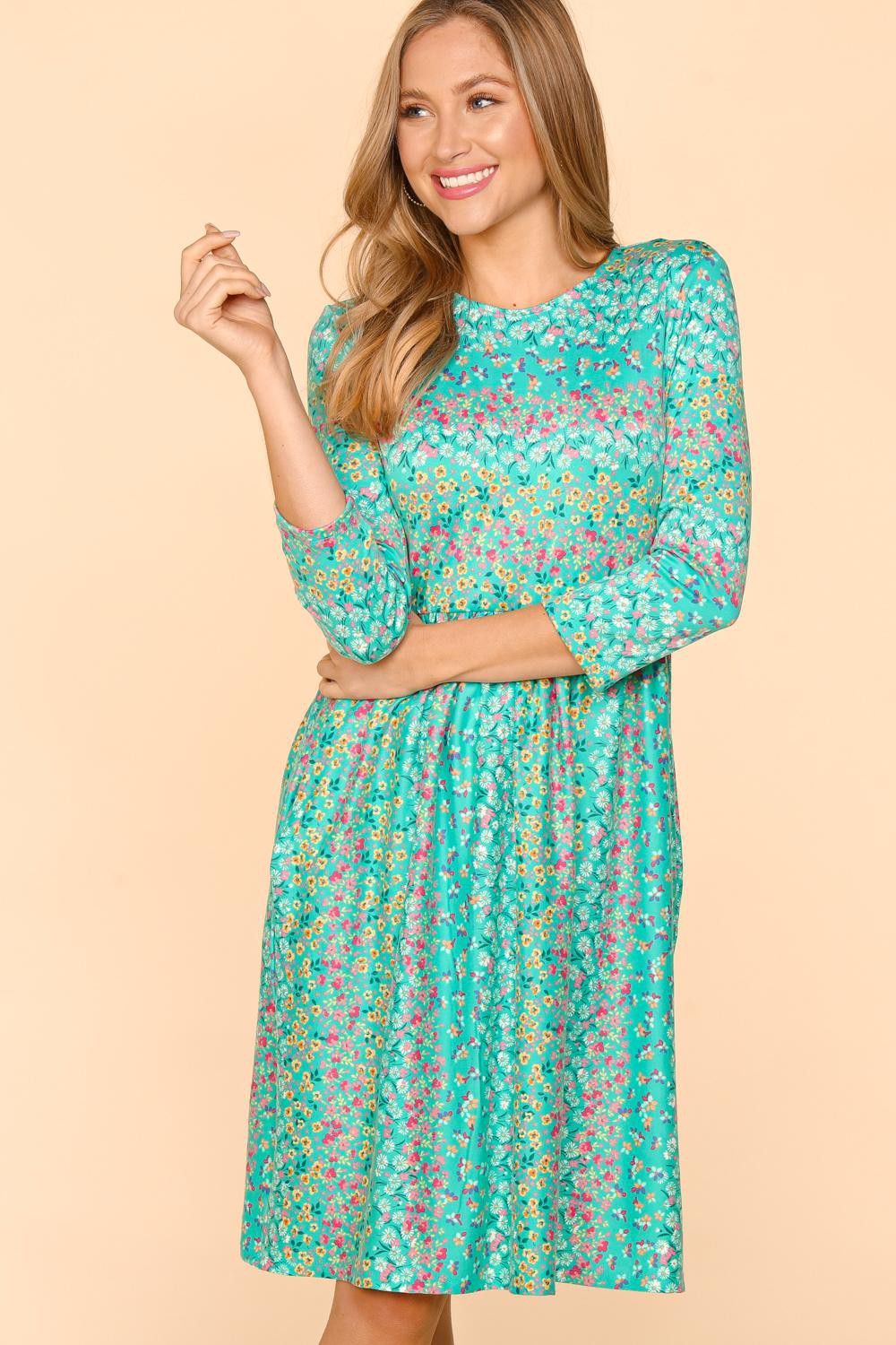 Haptics Round Neck Floral Dress with Pockets