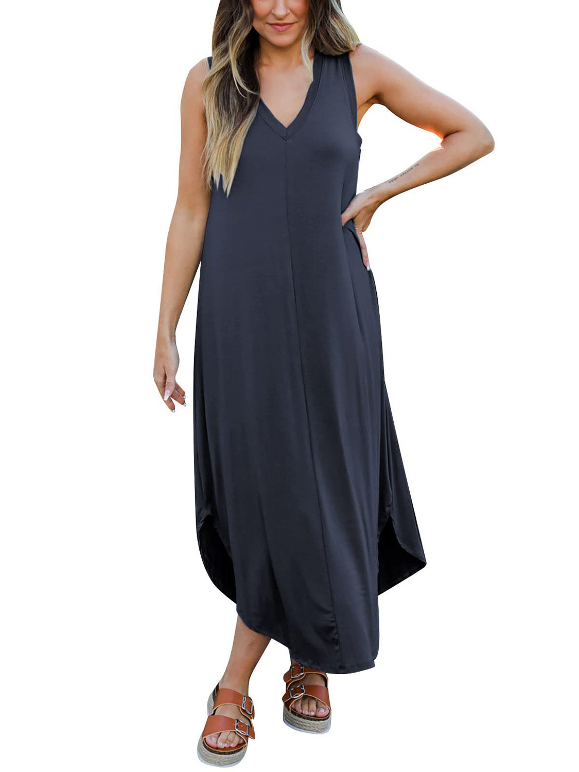 Full Size V-Neck Midi Tank Dress