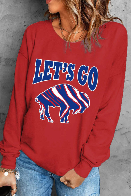 LET'S GO Graphic Round Neck Sweatshirt