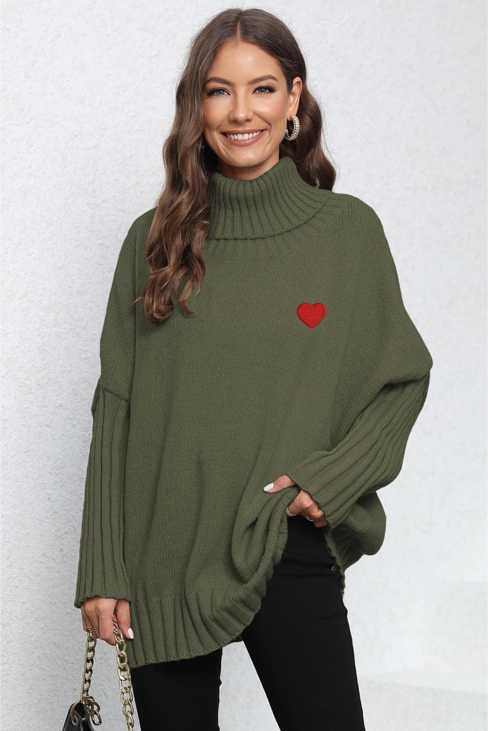 Turtle Neck Long Sleeve Ribbed Sweater