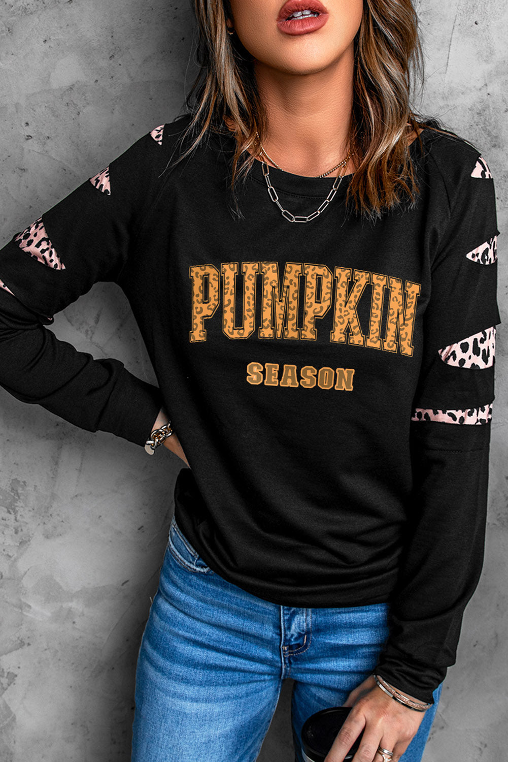 PUMPKIN SEASON Graphic  Leopard Sweatshirt