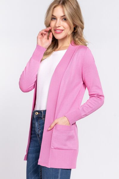 ACTIVE BASIC Strickjacke mit offener Vorderseite und geripptem Rand