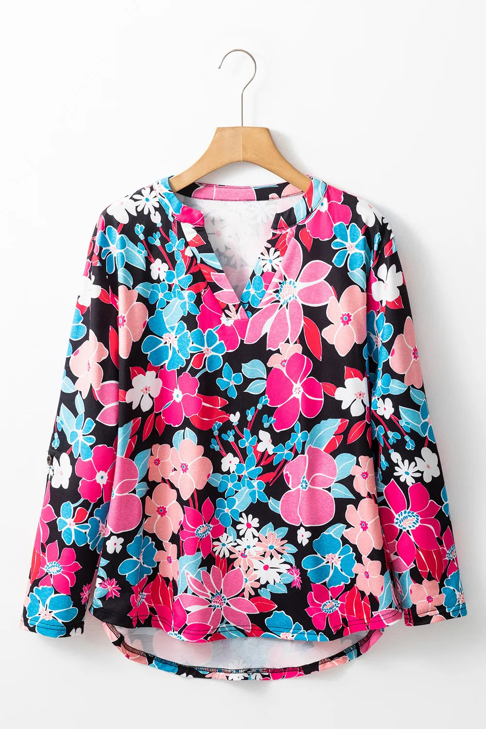 Floral Notched Long Sleeve Blouse