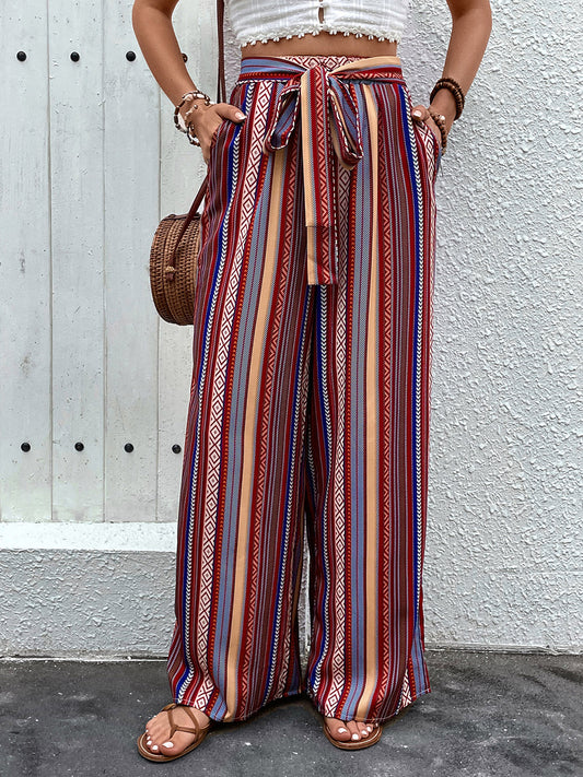 Tied Geometric Wide Leg Pants