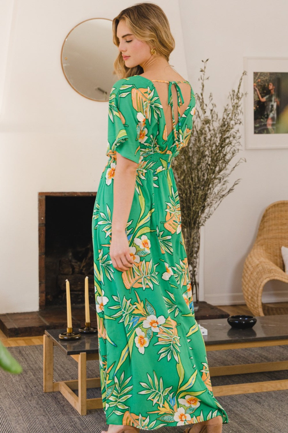 ODDI – Maxikleid in voller Größe mit Blumenmuster, gesmoktem Saum und Bindeband hinten