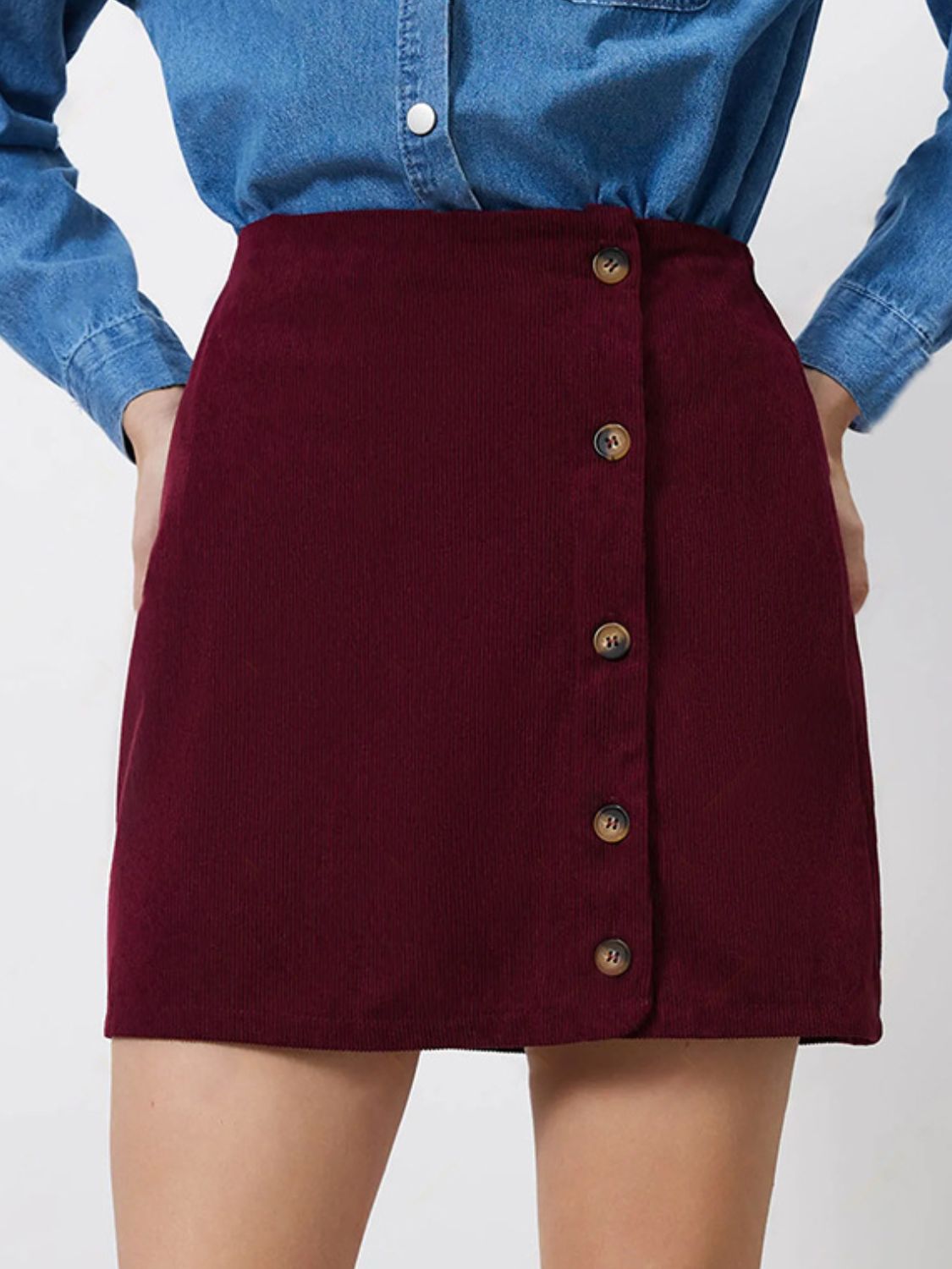 Buttoned High Rise Mini Skirt