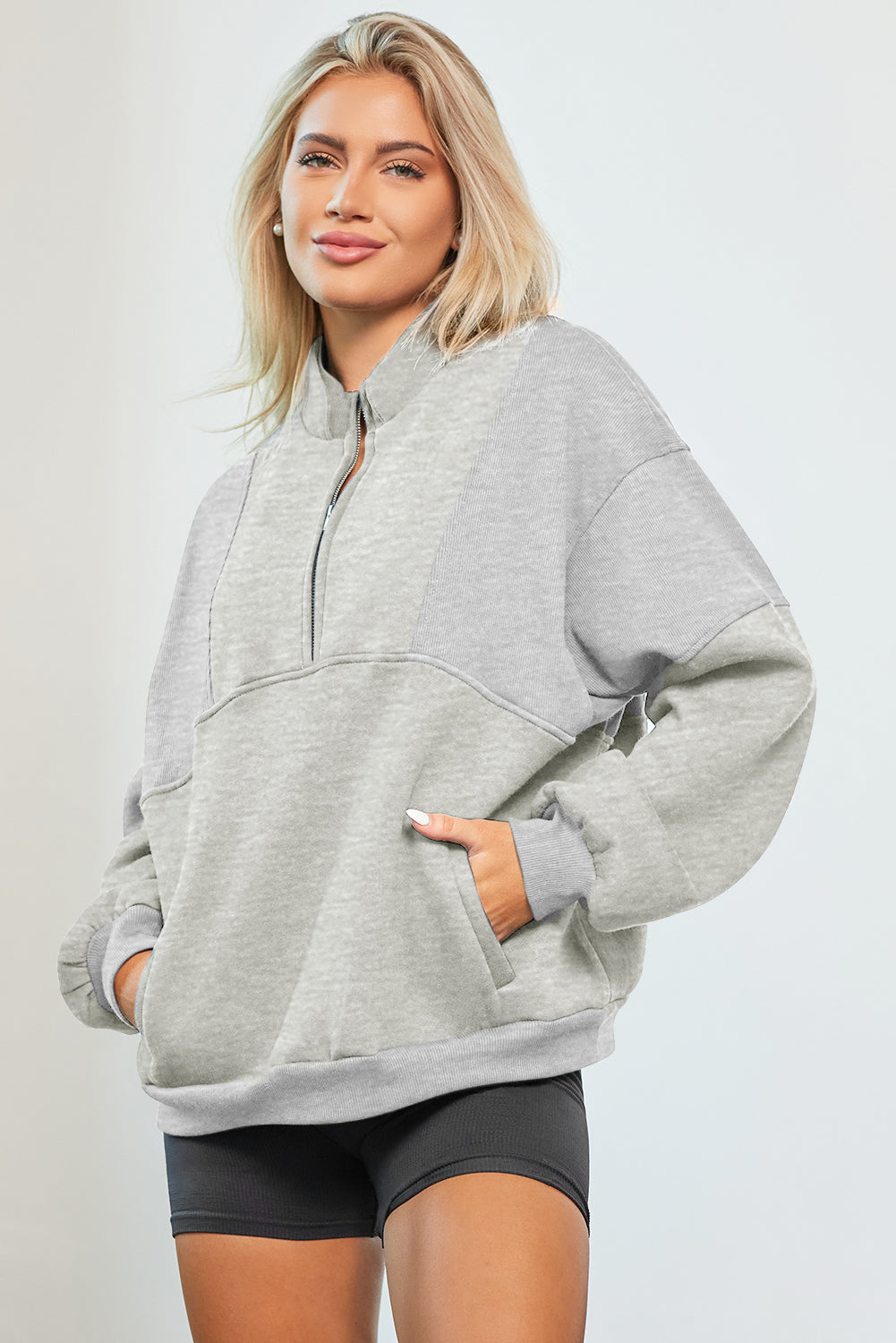 Half Zip Dropped Shoulder Sweatshirt