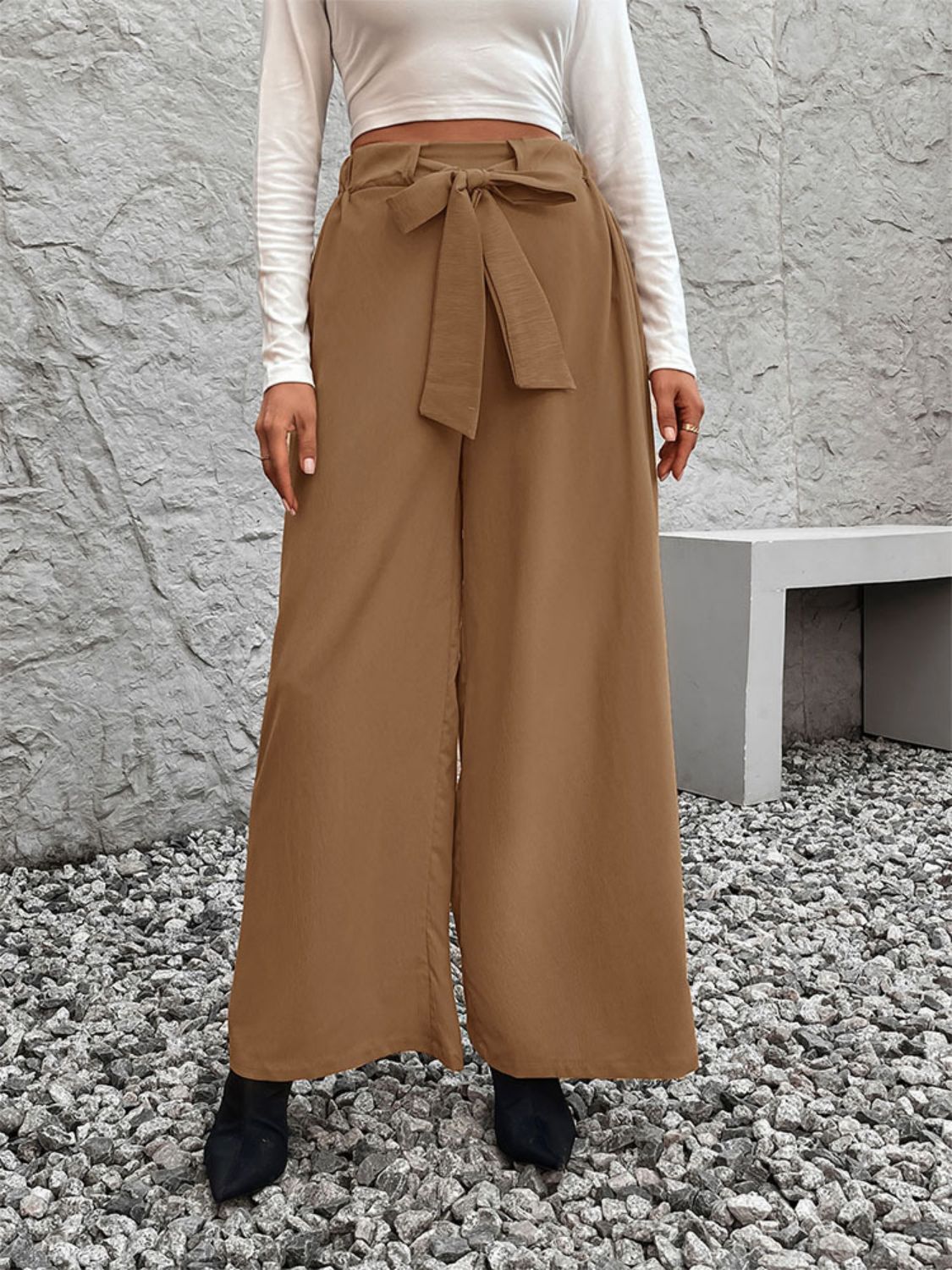 Tied High Waist Wide Leg Pants