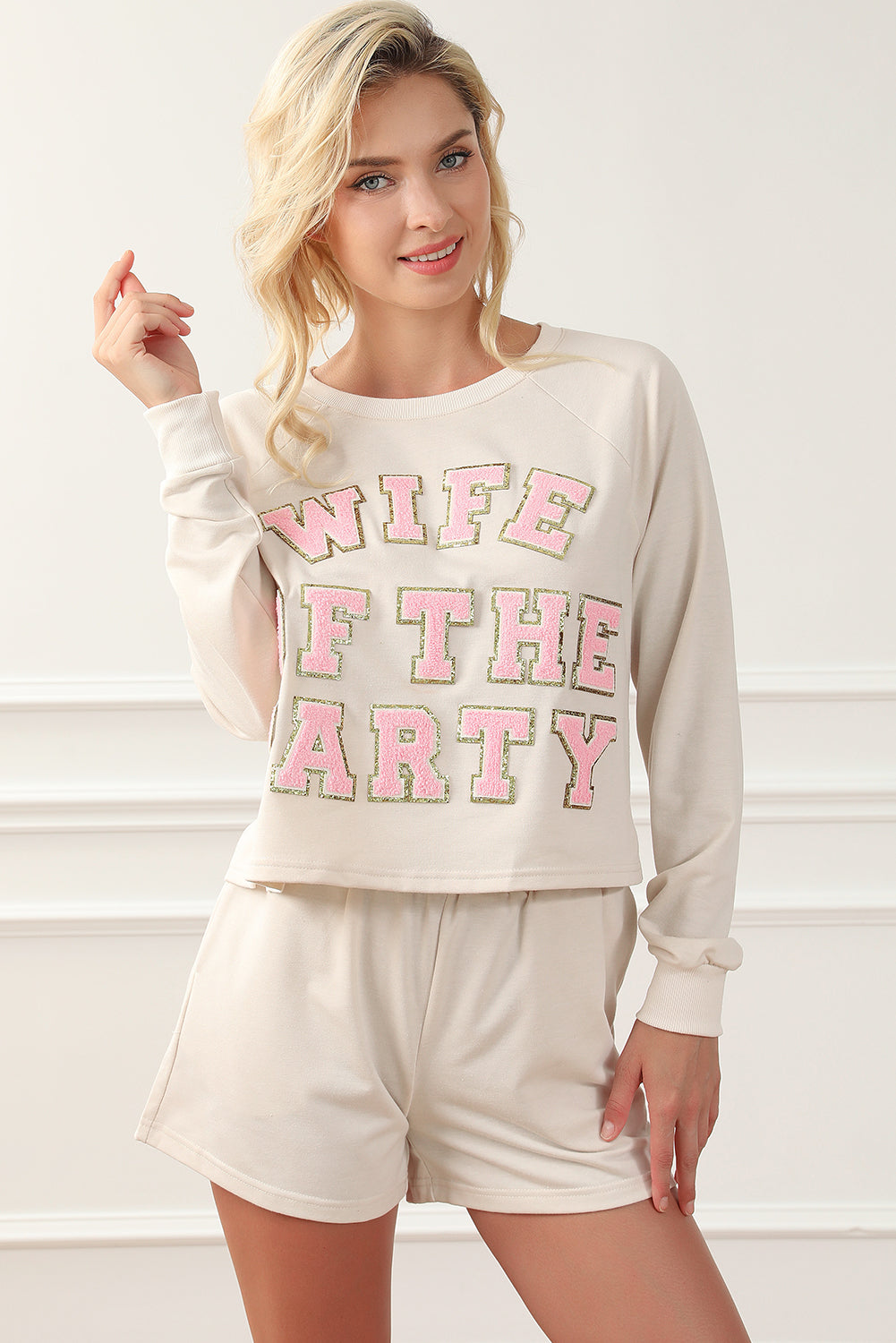 WIFE OF THE PARTY Round Neck Top and Shorts Lounge Set