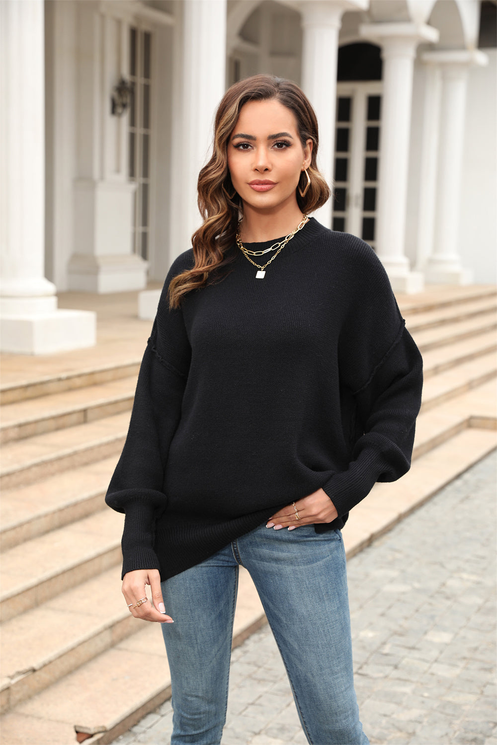 Angel Wings Round Neck Long Sleeve Sweater