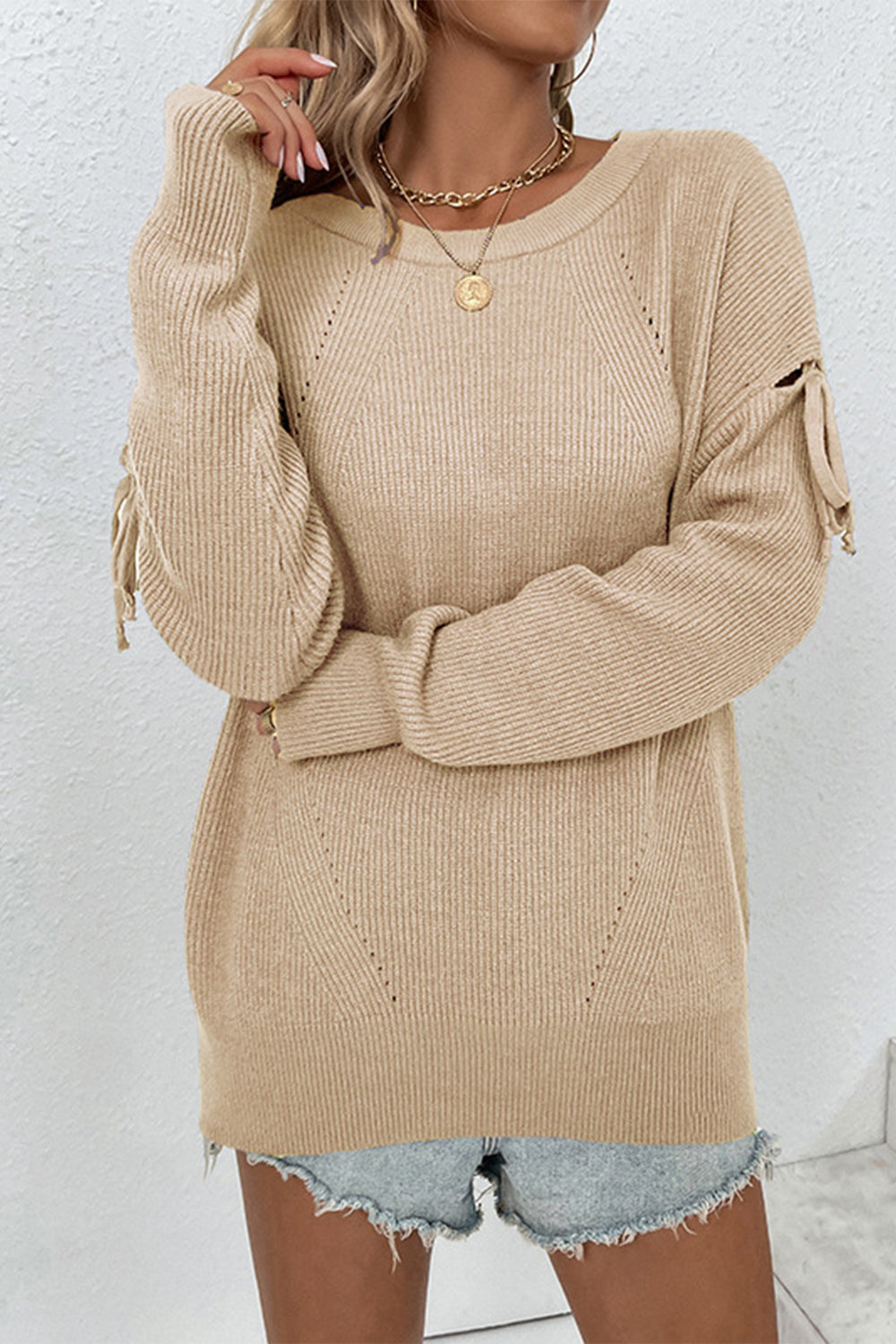 Round Neck Dropped Shoulder Sweater