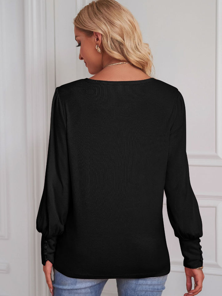 Round Neck Lantern Sleeve Blouse