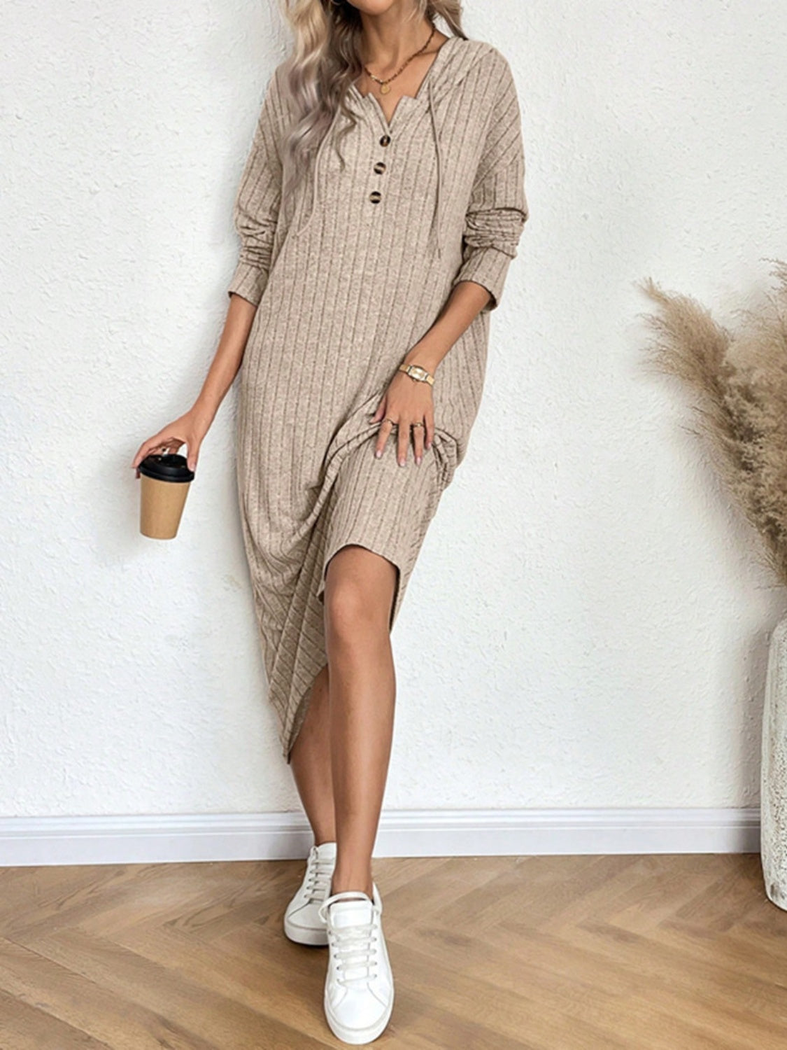 Drawstring Long Sleeve Hooded Dress