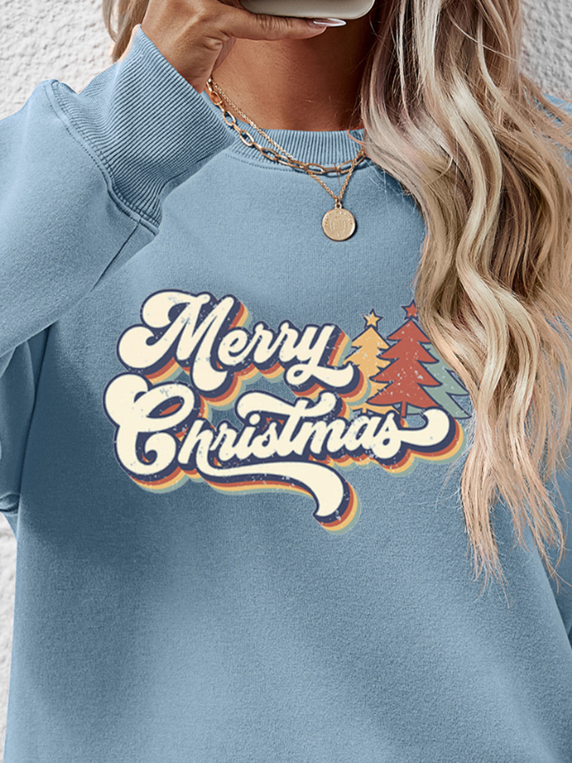 Christmas Letter Graphic Round Neck Sweatshirt