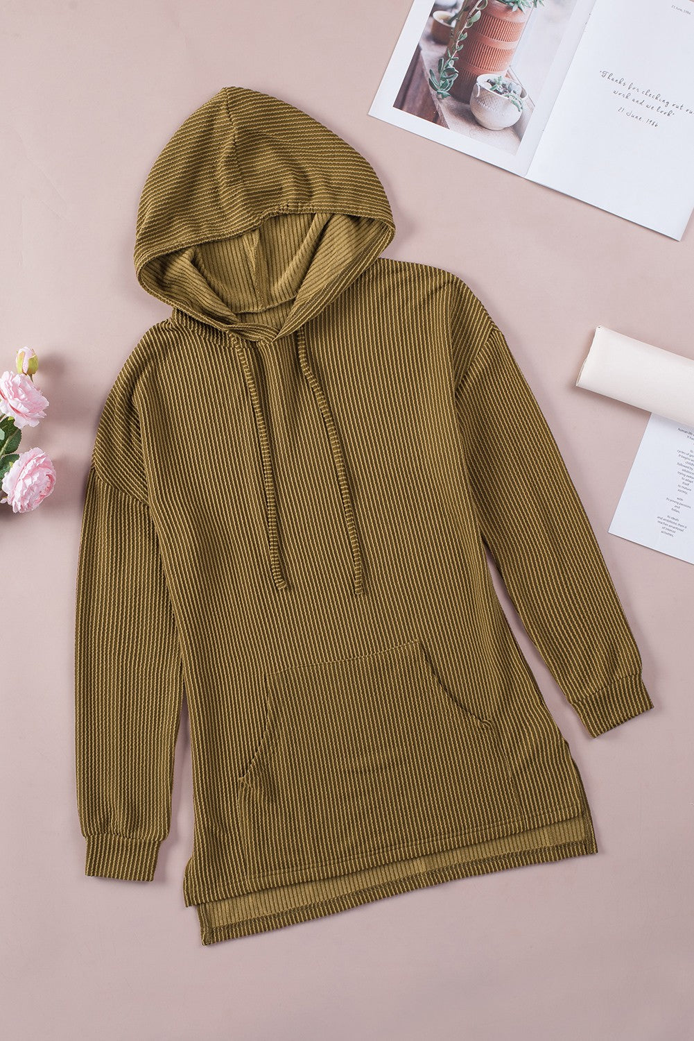 Drawstring Texture Long Sleeve Hoodie