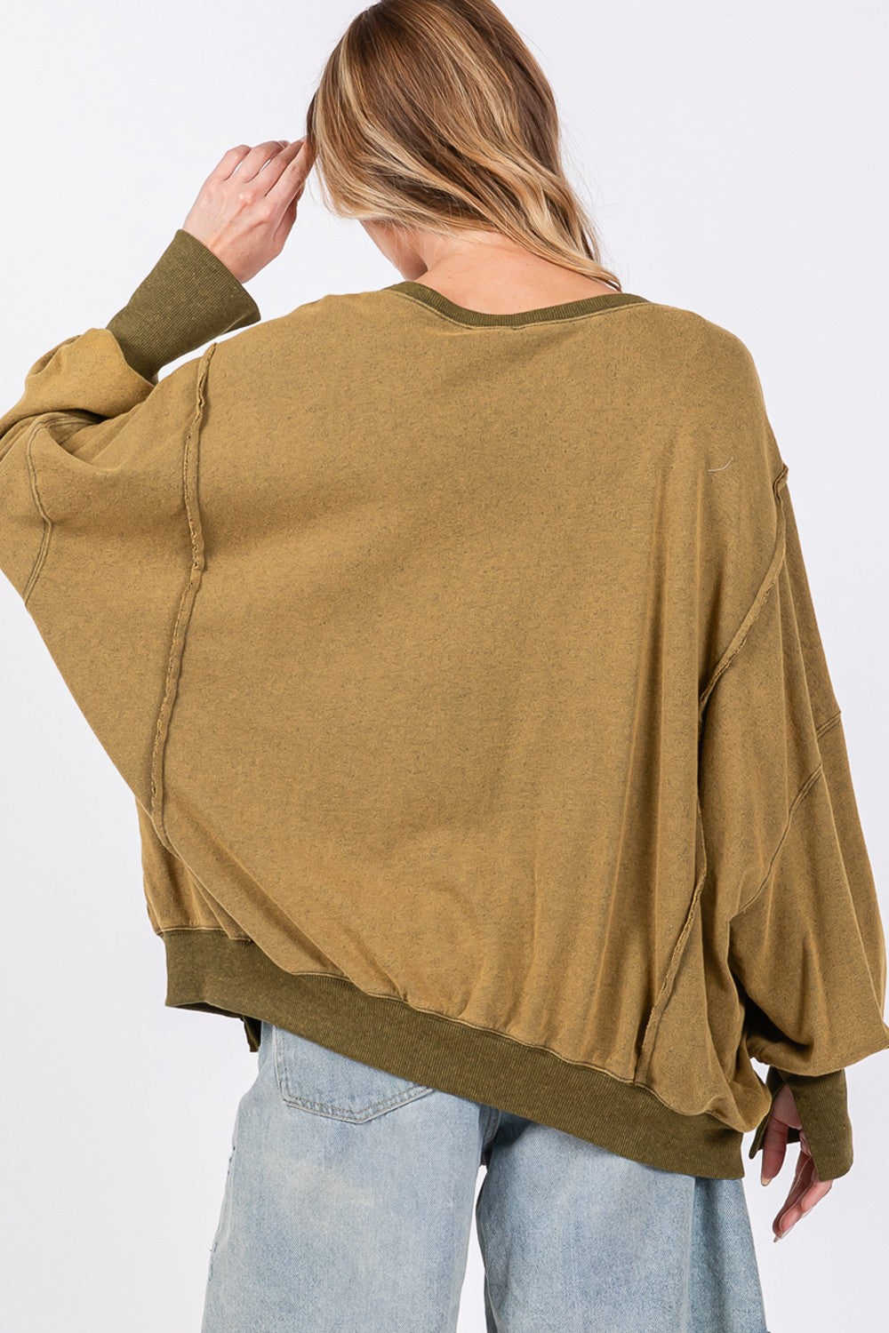 SAGE + FIG Mineral Wash Side Slit Oversized Sweatshirt