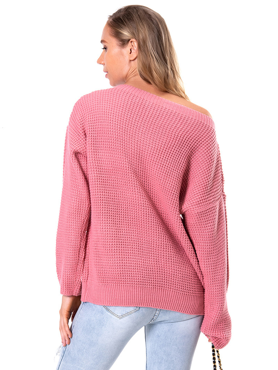 Boat Neck Drop Shoulder Long Sleeve Sweater