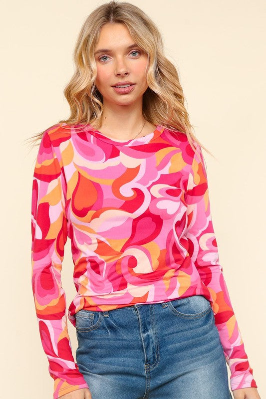 Haptics Full Size Heart Print Round Neck Long Sleeve T-Shirt