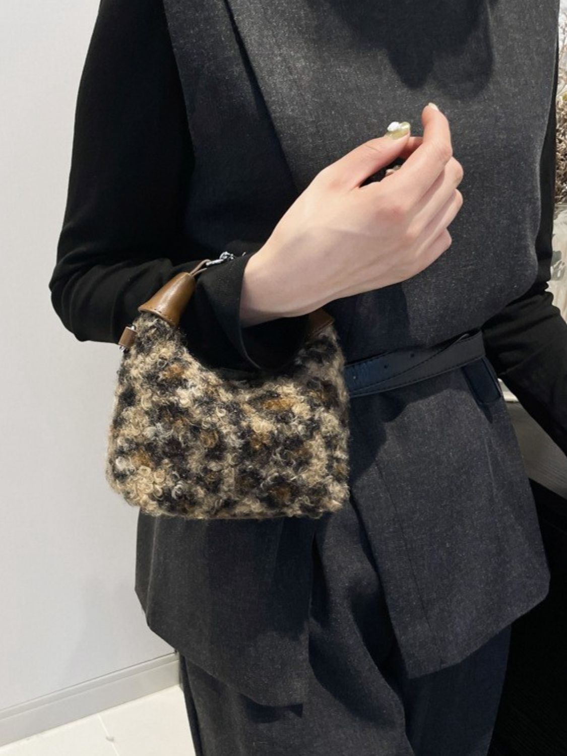 Fuzzy Polyester Mini Handbag with Zipper