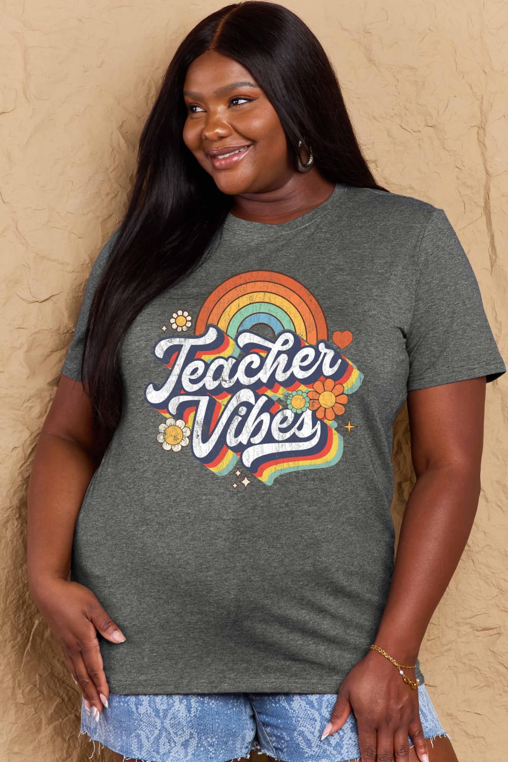 Simply Love Full Size TEACHER VIBES Graphic Cotton T-Shirt