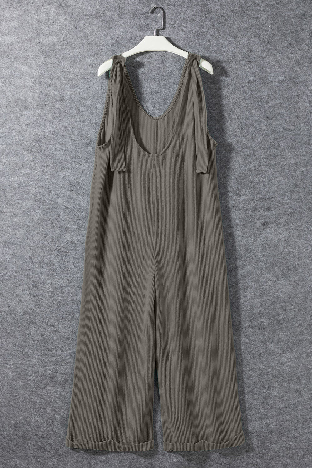 Ribbed V-Neck Wide Leg Jumpsuit with Pockets