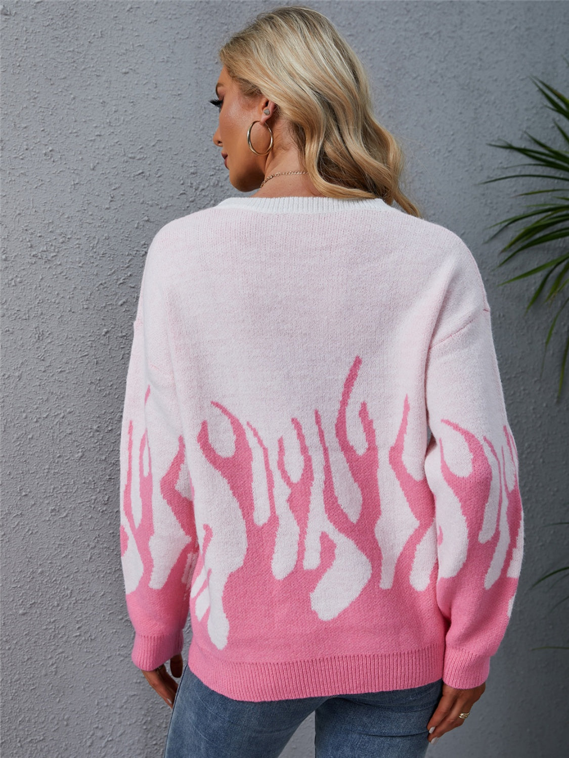 Angel Wings Printed Round Neck Long Sleeve Sweater