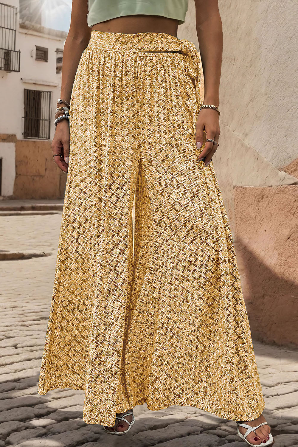 Printed Tied Wide Leg Pants