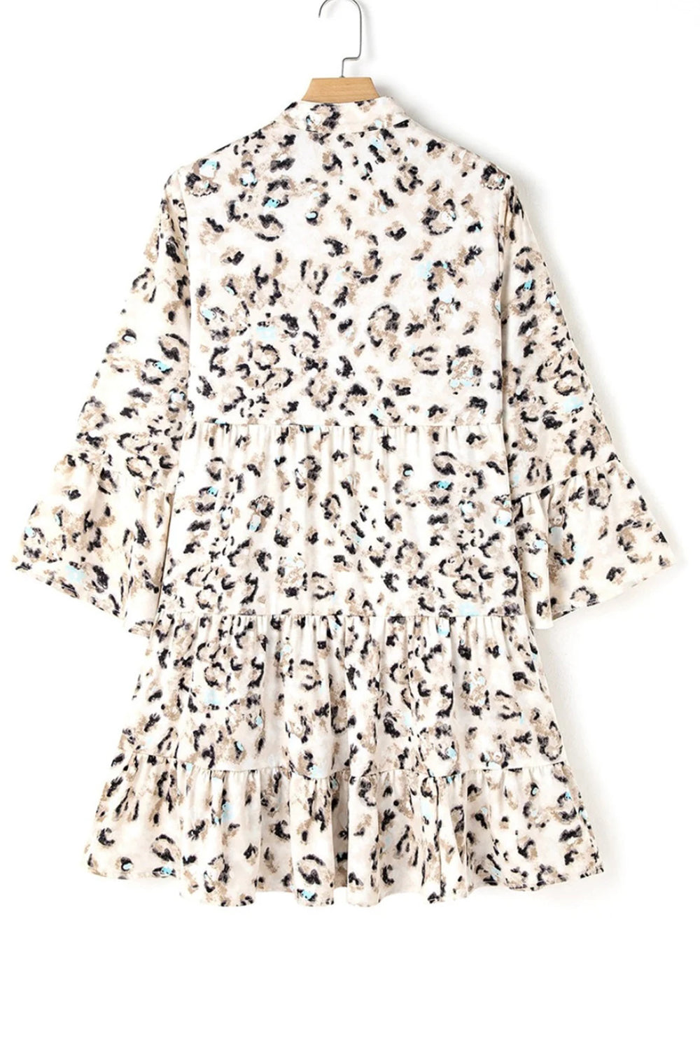 Leopard Notched Long Sleeve Tiered Dress