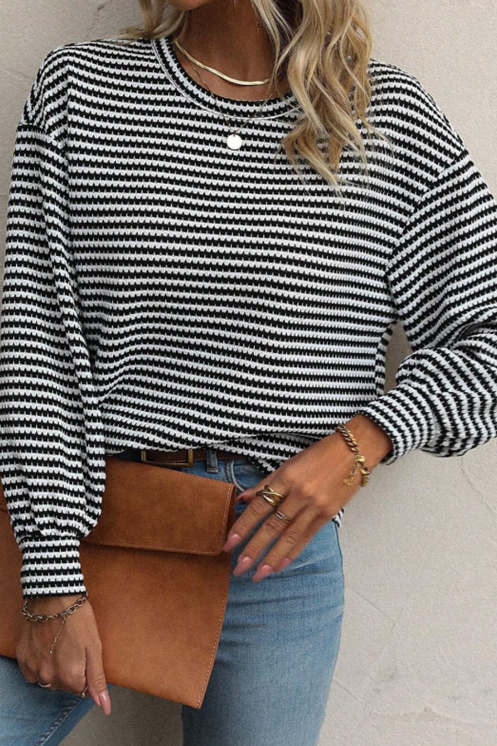 Striped Round Neck Long Sleeve Top