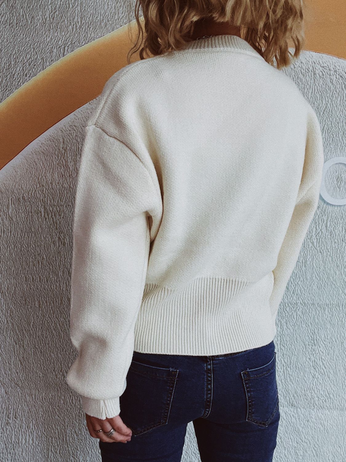 Round Neck Half Zip Long Sleeve Sweater