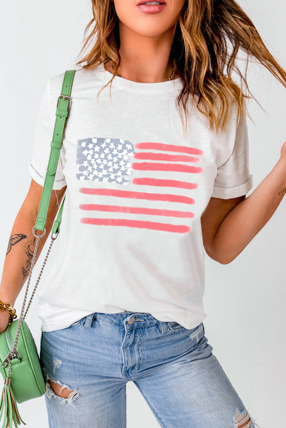 US Flag Round Neck Short Sleeve T-Shirt