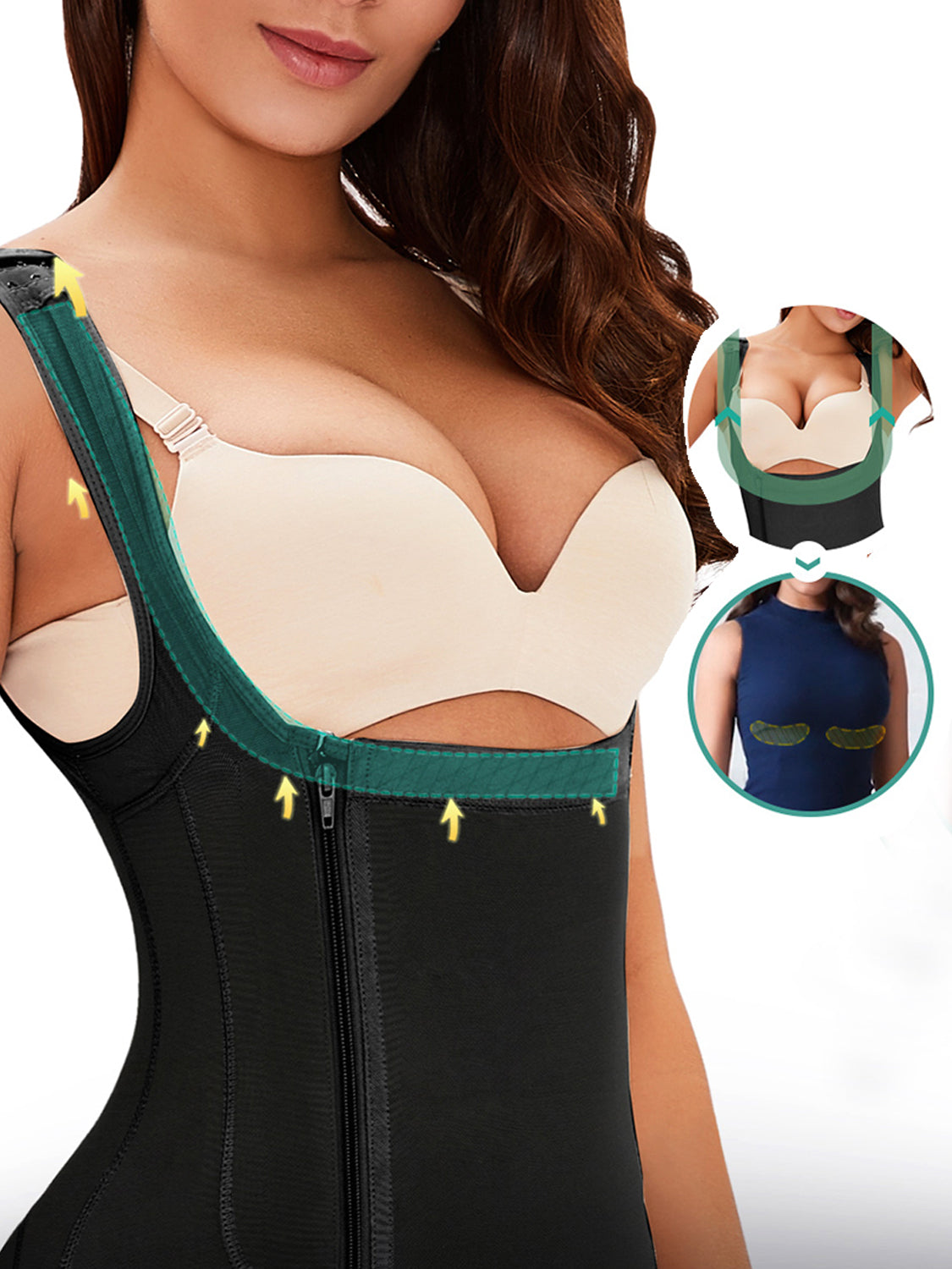 Shapewear in voller Größe mit seitlichem Reißverschluss und breiten Trägern