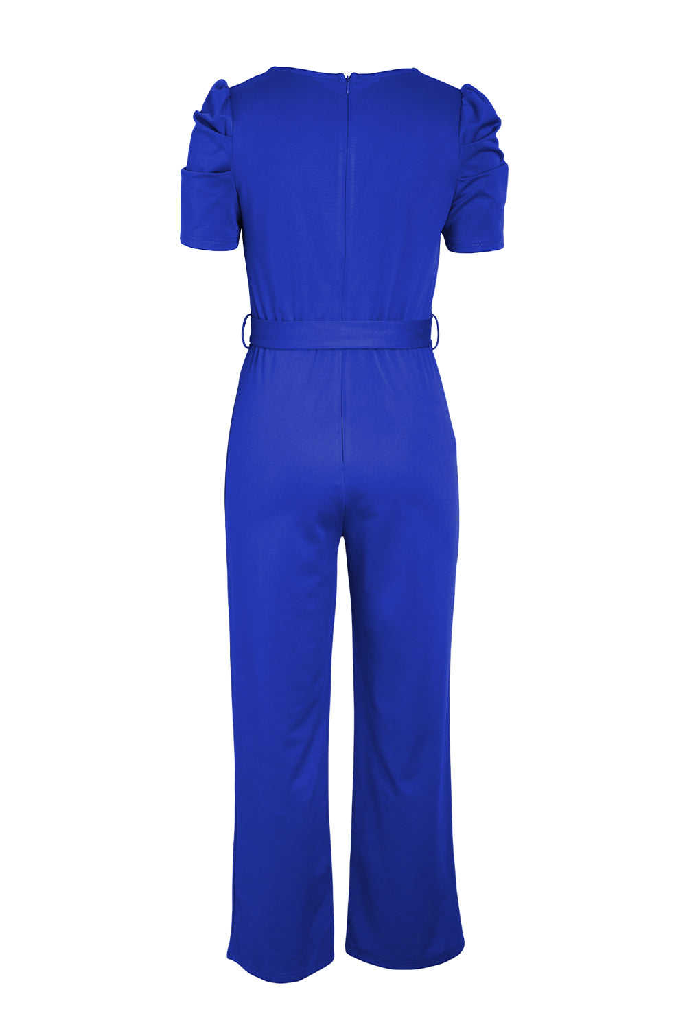 Jumpsuit mit V-Ausschnitt, Puffärmeln und Gürtel